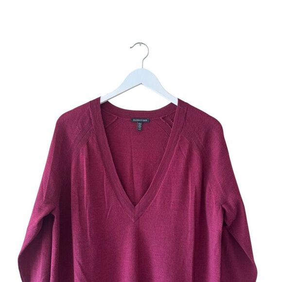 Eileen Fisher Sangria Organic Linen Cotton Blend V-Neck Long Sleeve Sweater SZ M - Picture 3 of 10